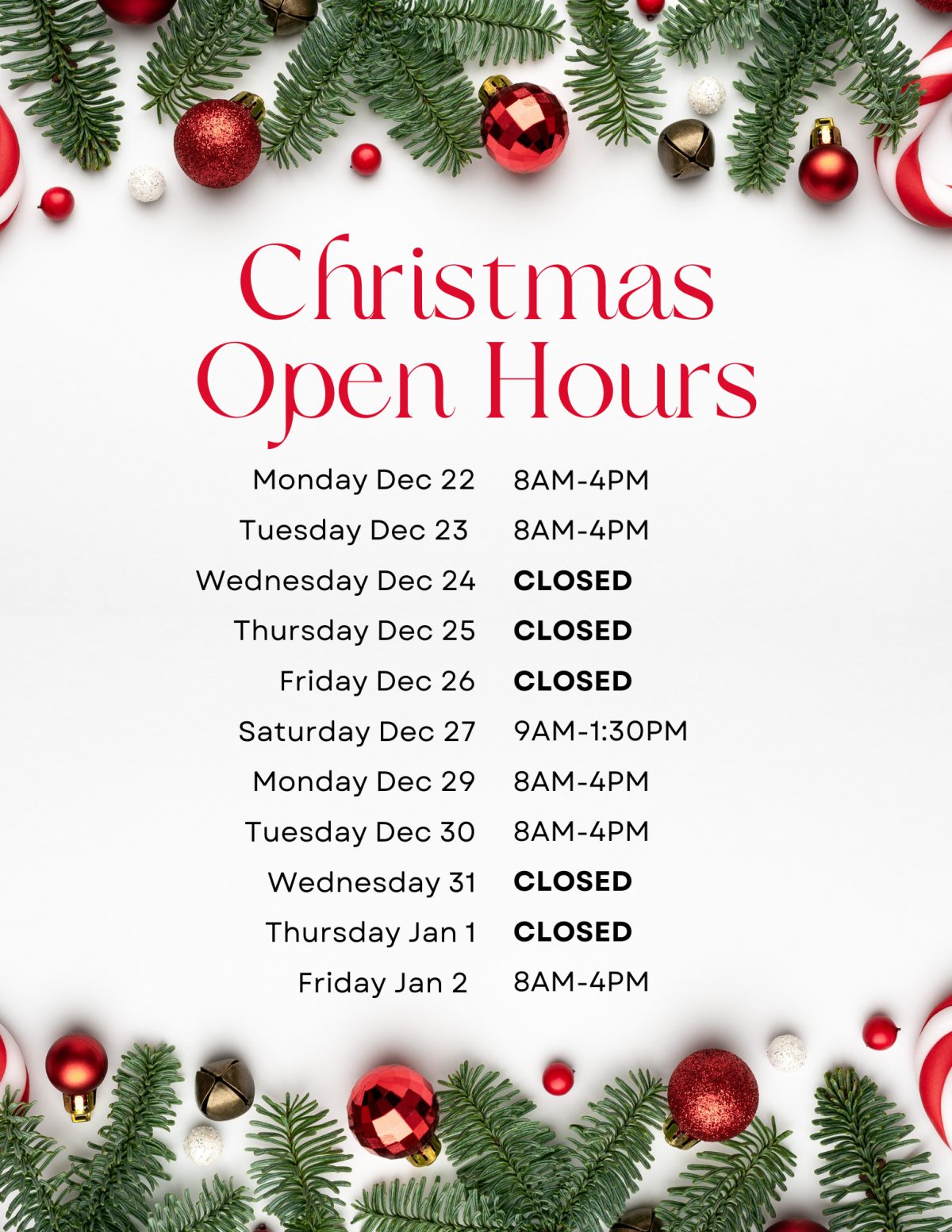 Holiday Hours CWL 2025